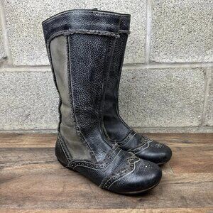 Blackstone Black Leather Goth Burlesque Dancing Unique Mid-Calf Boots 40 9